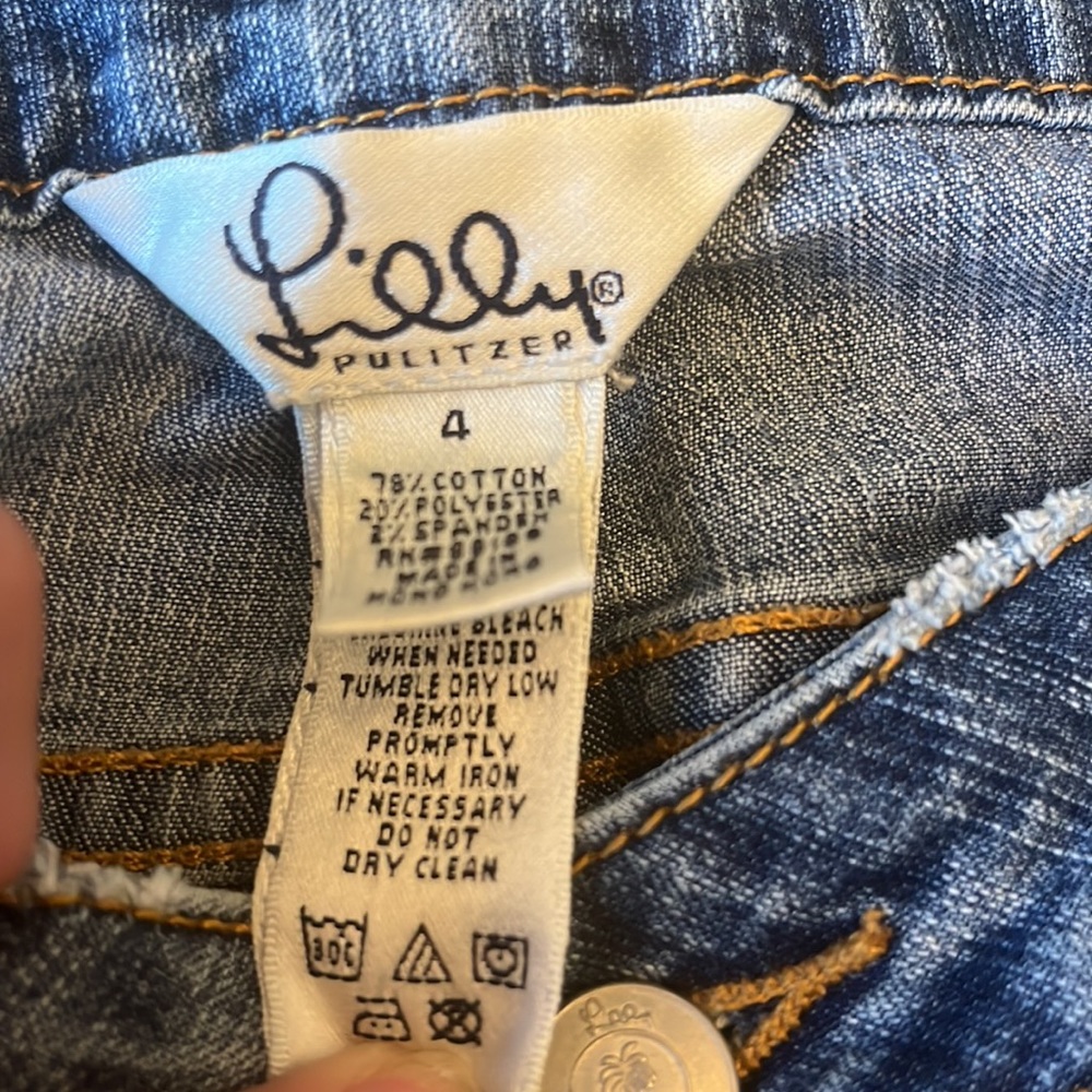 Lilly Pulitzer rare Vintage white label cropped scallop trim jeans,size 4. VGUC - Picture 4 of 4